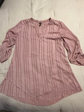 Maurices Dusty Rose Striped V-Neck Blouse